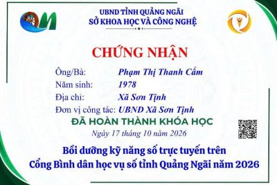 TRƯỜNG TIỂU HỌC SỐ 1 SƠN TỊNH TÍCH CỰC THAM GIA BỒI DƯỠNG KỸ NĂNG SỐ TRÊN CỔNG “BÌNH DÂN HỌC VỤ SỐ” TỈNH QUẢNG NGÃI NĂM 2026